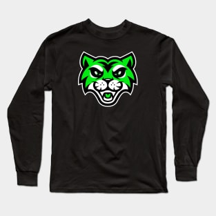 Retro Green Laughing Tiger Sports Mascot T-shirt: Sporty Fun for All Ages! Long Sleeve T-Shirt